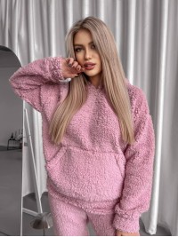 Жіночий теплий костюм з хутра Теддi рожевого кольору 35883