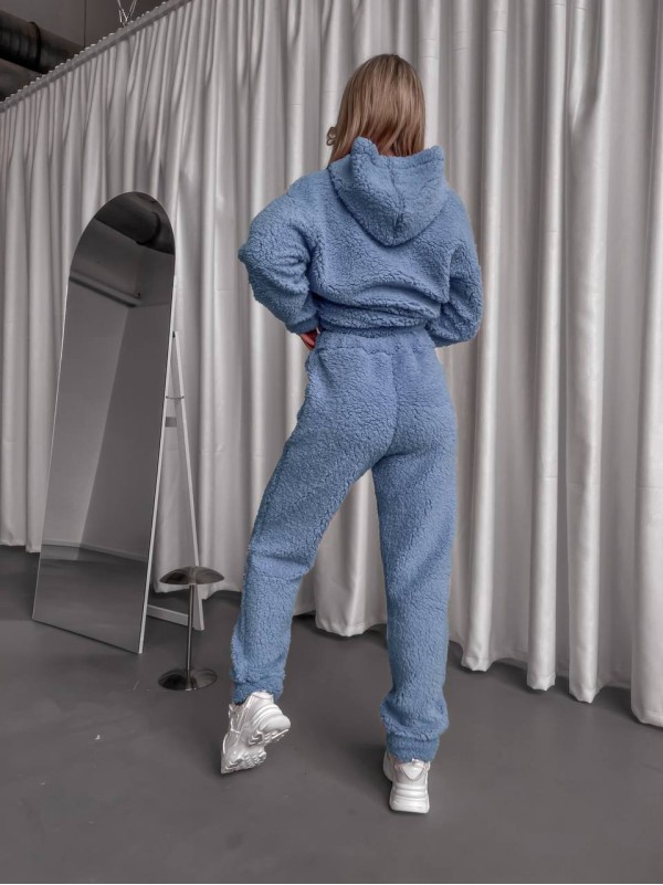 Жіночий теплий костюм з хутра Теддi блакитного кольору 35884