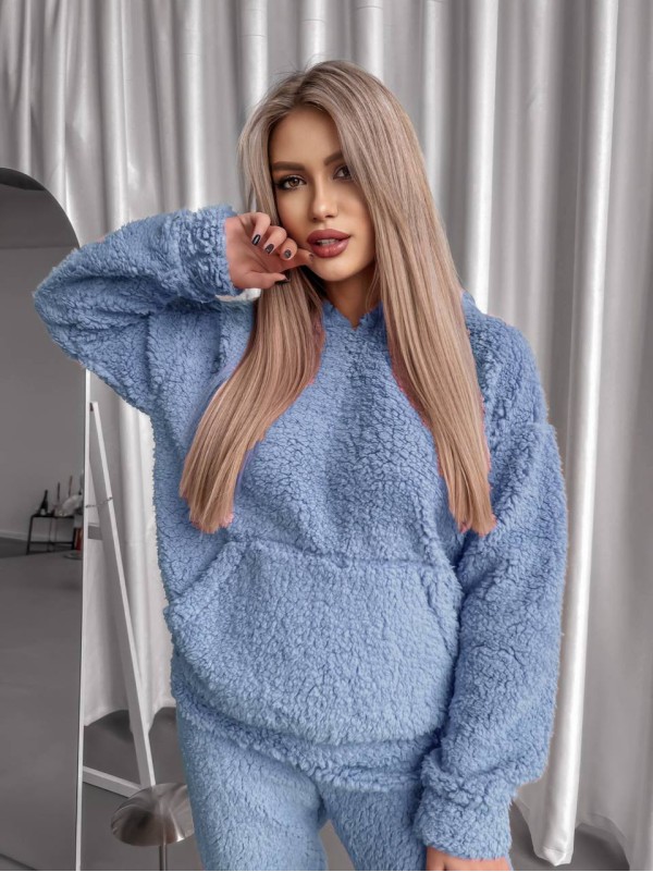 Жіночий теплий костюм з хутра Теддi блакитного кольору 35884