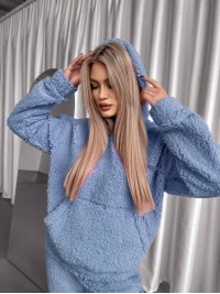 Жіночий теплий костюм з хутра Теддi блакитного кольору 35884