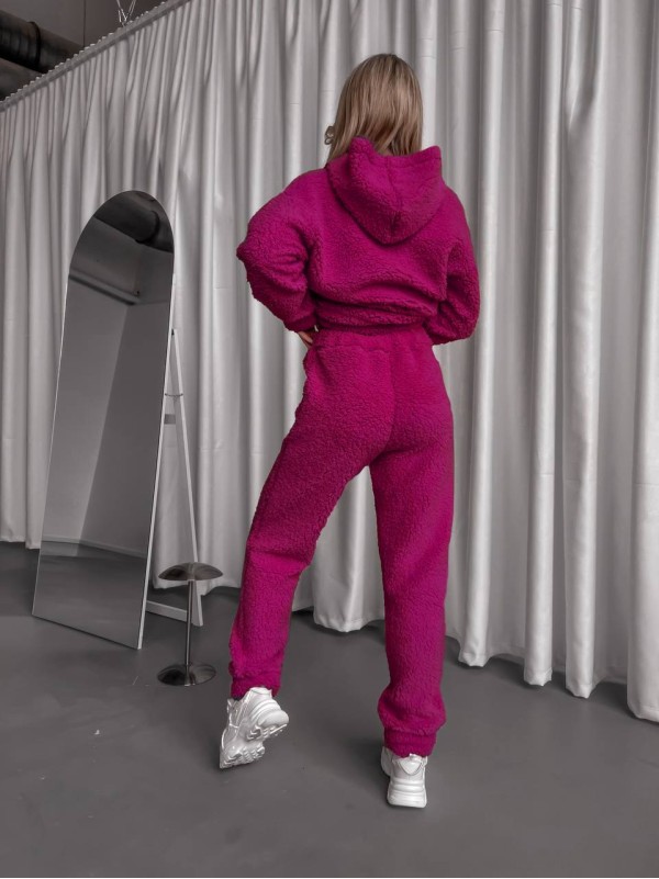 Жіночий теплий костюм з хутра Теддi малинового кольору 35885