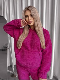 Жіночий теплий костюм з хутра Теддi малинового кольору 35885