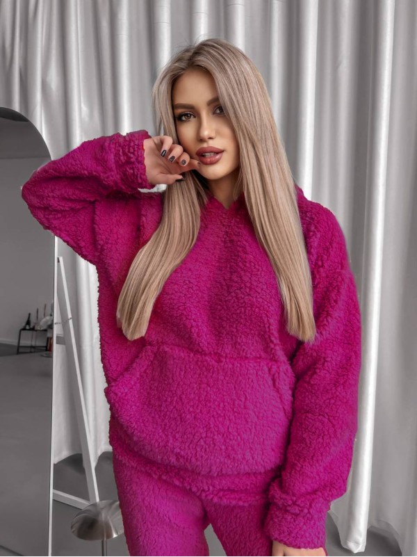 Жіночий теплий костюм з хутра Теддi малинового кольору 35885