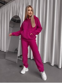 Жіночий теплий костюм з хутра Теддi малинового кольору 35885