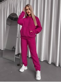 Жіночий теплий костюм з хутра Теддi малинового кольору 35885