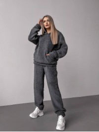 Жіночий теплий костюм з хутра Теддi графiтового кольору 35886