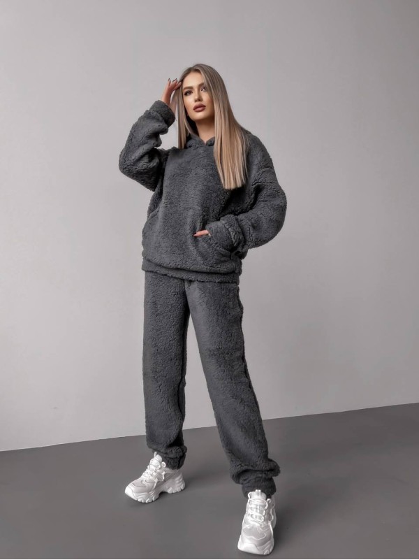 Жіночий теплий костюм з хутра Теддi графiтового кольору 35886