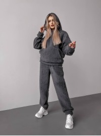 Жіночий теплий костюм з хутра Теддi графiтового кольору 35886