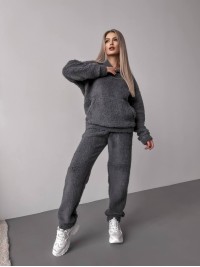 Жіночий теплий костюм з хутра Теддi графiтового кольору 35886