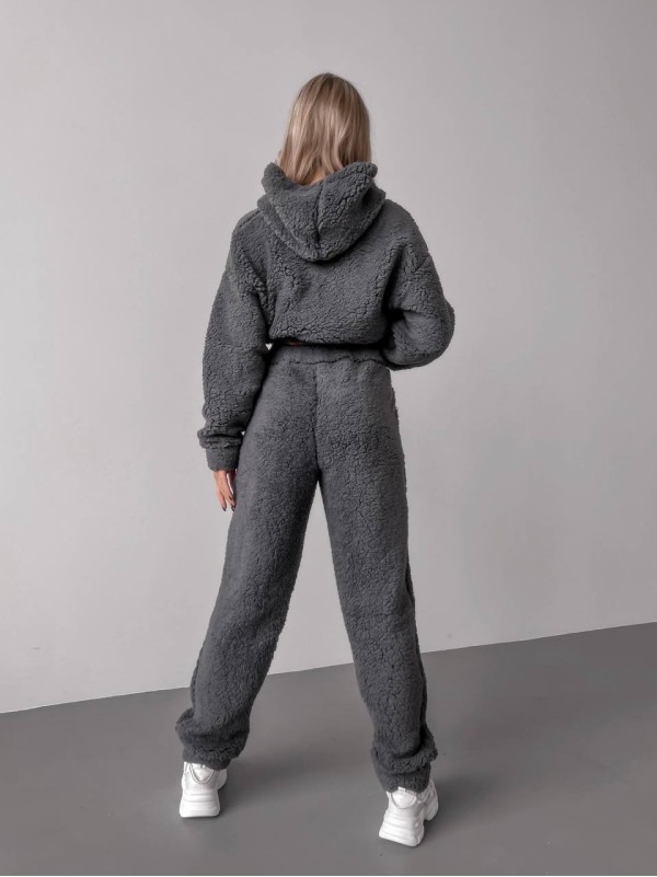 Жіночий теплий костюм з хутра Теддi графiтового кольору 35886