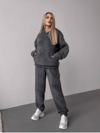 Жіночий теплий костюм з хутра Теддi графiтового кольору 35886