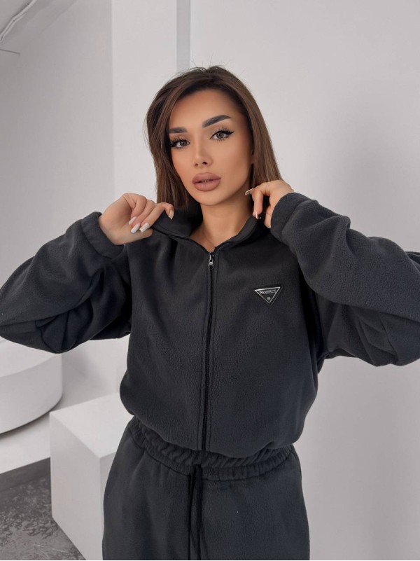 Жiночий теплий комбінезон iз флiса графiтового кольору 35887
