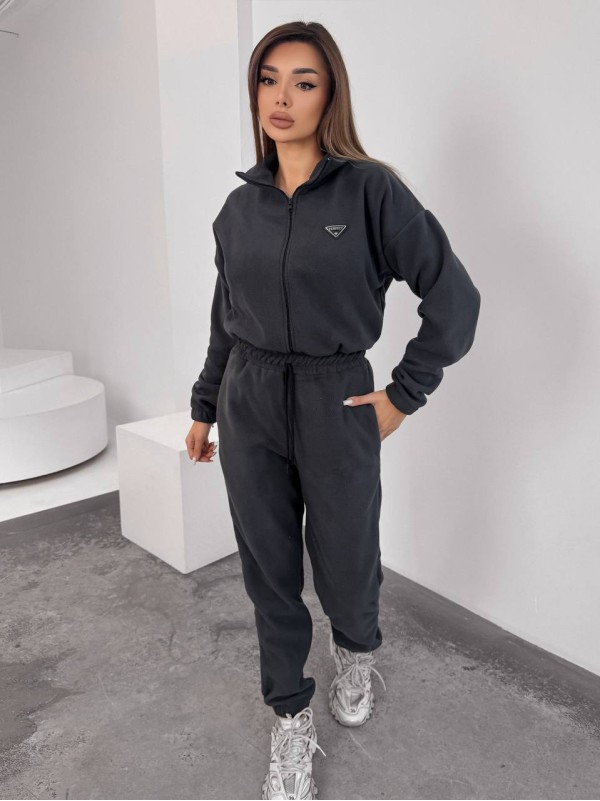 Жiночий теплий комбінезон iз флiса графiтового кольору 35887