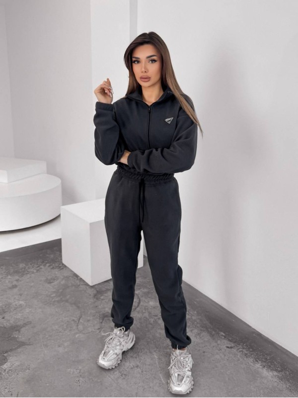 Жiночий теплий комбінезон iз флiса графiтового кольору 35887