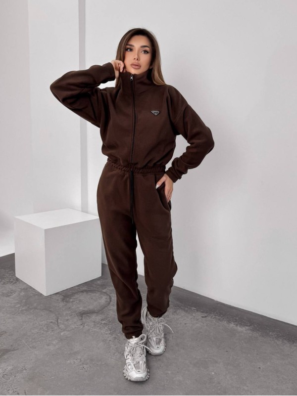 Жiночий теплий комбінезон iз флiса коричневого кольору 35889