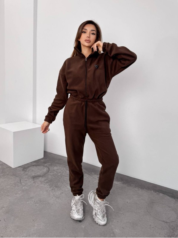 Жiночий теплий комбінезон iз флiса коричневого кольору 35889