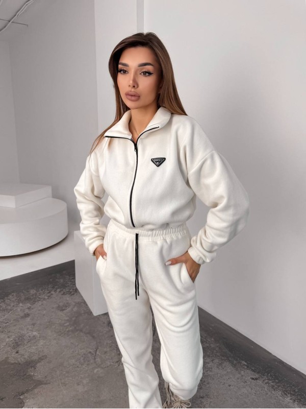 Жiночий теплий комбінезон iз флiса молочного кольору 35894