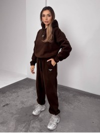 Жіночий костюм флісовий з капюшоном коричневого кольору 35898
