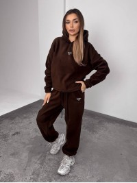 Жіночий костюм флісовий з капюшоном коричневого кольору 35898
