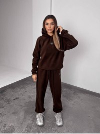 Жіночий костюм флісовий з капюшоном коричневого кольору 35898