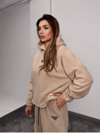 Жіночий костюм флісовий з капюшоном бежевого кольору 35900