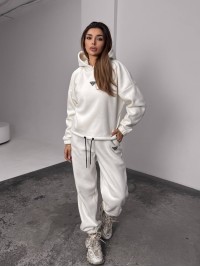 Жіночий костюм флісовий з капюшоном молочного кольору 35901
