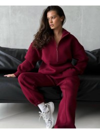 Жіночий спортивний костюм на флісi бордового кольору 35909