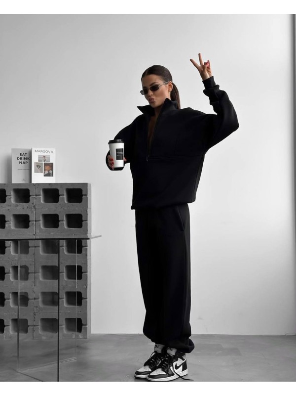 Жіночий спортивний костюм на флісi чорного кольору 35910