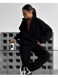 Жіночий спортивний костюм на флісi чорного кольору 35910