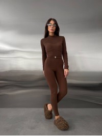 Жіночий базовий термокостюм коричневого кольору 35911