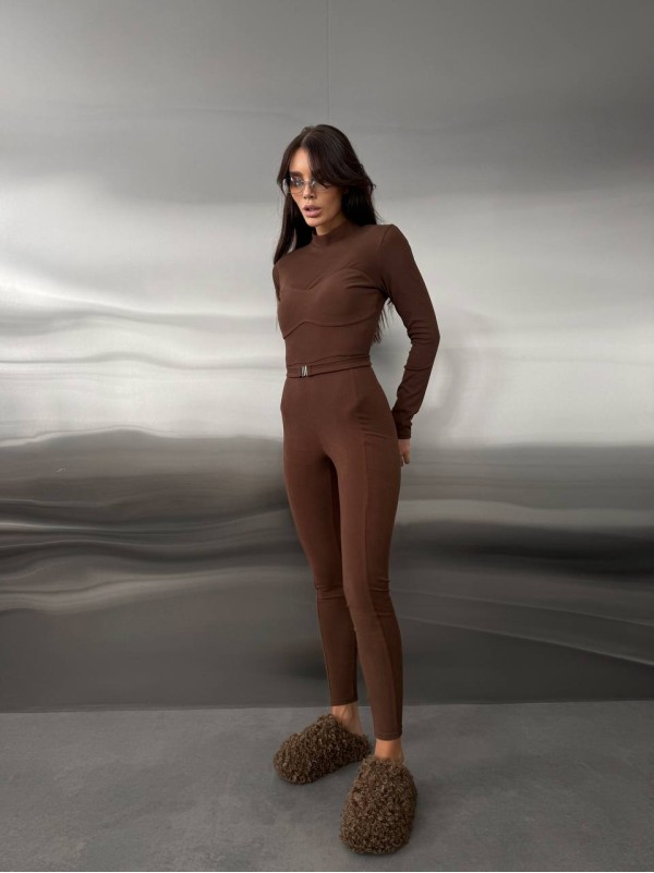 Жіночий базовий термокостюм коричневого кольору 35911