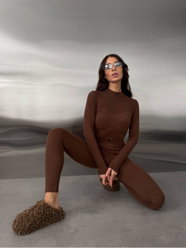 Жіночий базовий термокостюм коричневого кольору 35911
