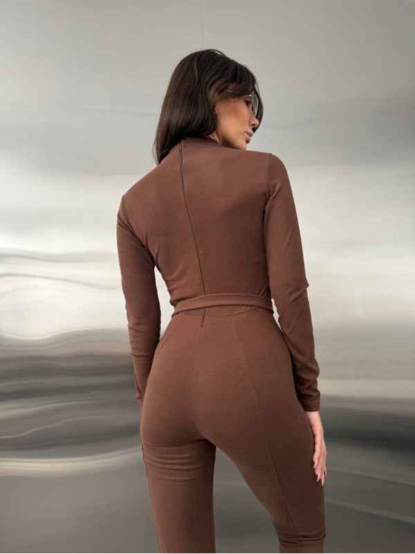 Жіночий базовий термокостюм коричневого кольору 35911
