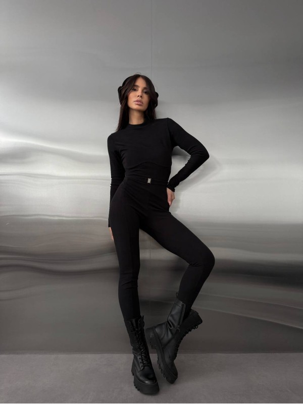 Жіночий базовий термокостюм чорного кольору 35912