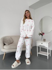 Жіночий теплий домашній костюм в сердце молочного кольору  35914