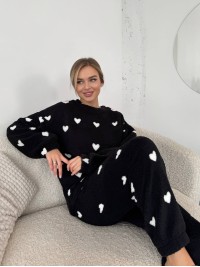 Жіночий теплий домашній костюм в сердце чорного кольору  35915