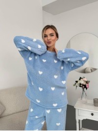 Жіночий теплий домашній костюм в сердце блакитного кольору  35916