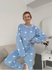 Жіночий теплий домашній костюм в сердце блакитного кольору  35916