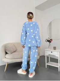 Жіночий теплий домашній костюм в сердце блакитного кольору  35916