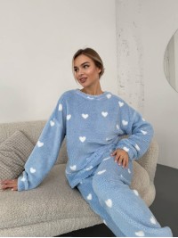 Жіночий теплий домашній костюм в сердце блакитного кольору  35916