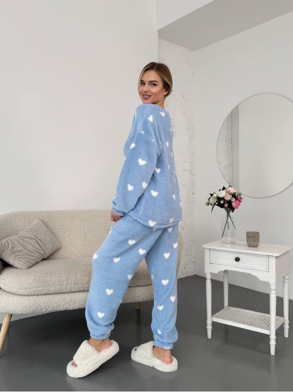 Жіночий теплий домашній костюм в сердце блакитного кольору  35916