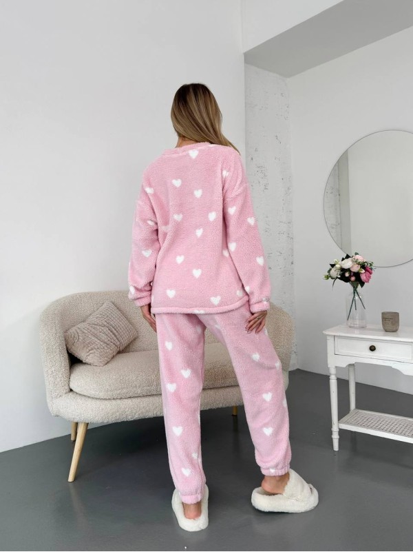 Жіночий теплий домашній костюм в сердце рожевого кольору  35917