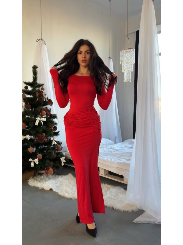 Жіночий вечірній костюм (боді+спідниця максі) червоного кольору 35930