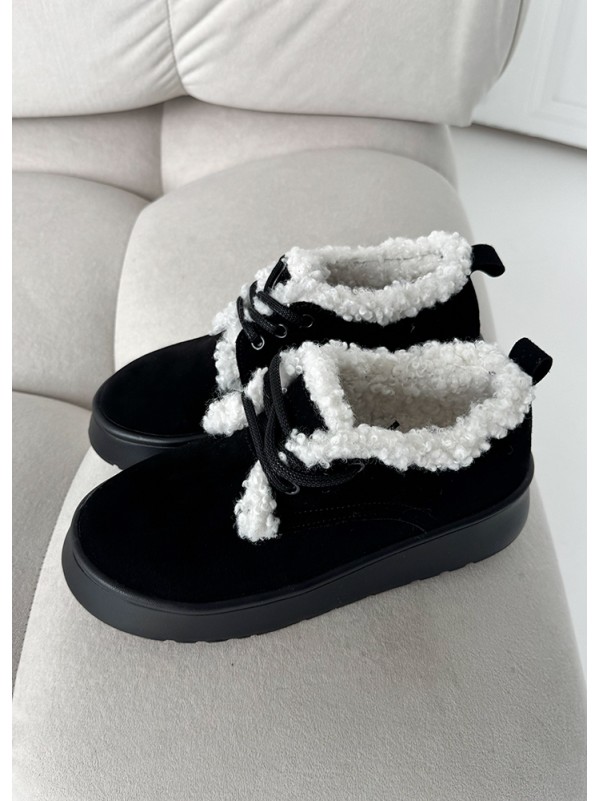 Жіночі черевики сноубутси з натуральної замші чорного кольору 35933