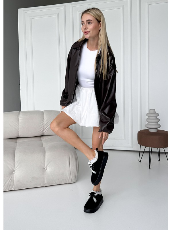 Жіночі черевики сноубутси з натуральної замші чорного кольору 35933