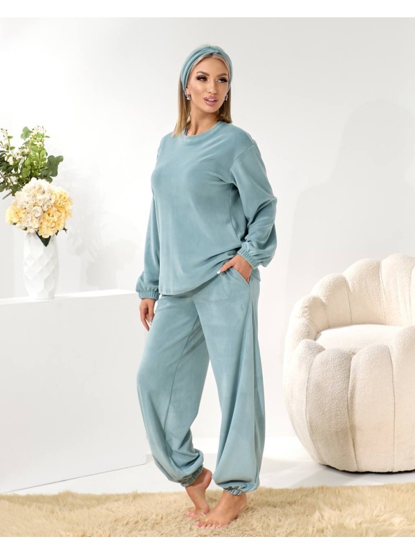 Домашній комплект трiйка (костюм+чалма) фiсташкового кольору 35938