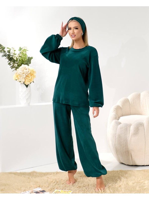 Домашній комплект трiйка (костюм+чалма) смарагдового кольору 35939
