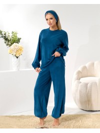 Домашній комплект трiйка (костюм+чалма) кольору морської хвилі 35940