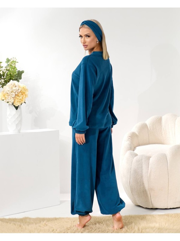 Домашній комплект трiйка (костюм+чалма) кольору морської хвилі 35940