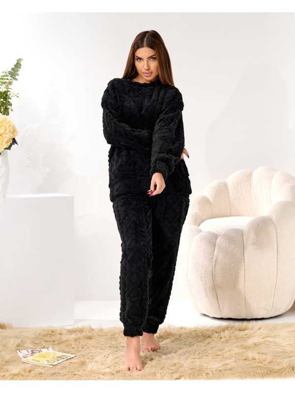 Жіночий домашній махровий костюм чорного кольору  35941